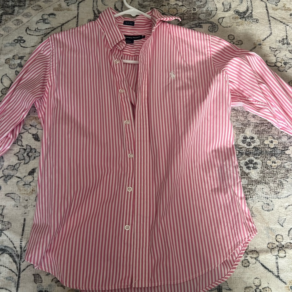 Ralph Lauren Pink and White Striped Button Down Shirt